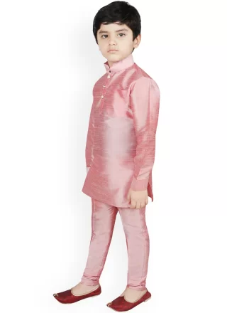 Pink Dupion Silk Plain Work Kurta Pyjama