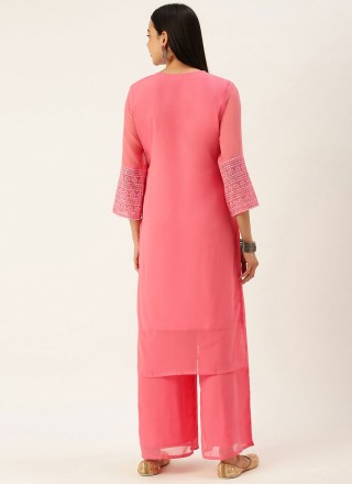 Pink Embroidered Casual Kurti