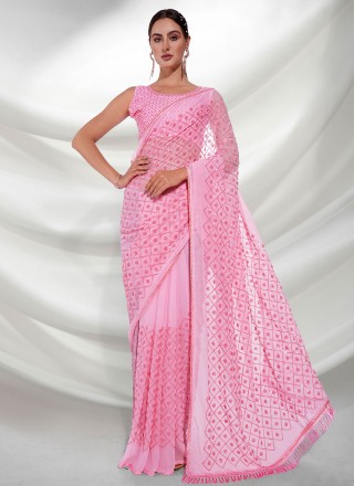 Pink Embroidered Ceremonial Classic Saree