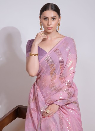 Pink Embroidered Contemporary Saree