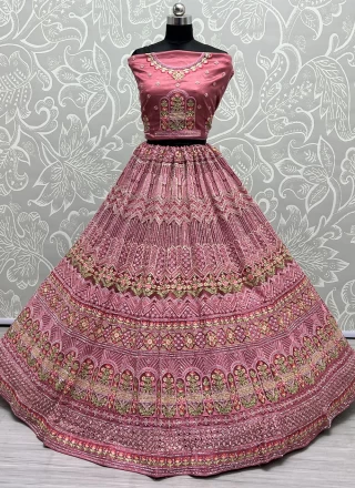 Pink Embroidered Designer Long Lehenga Choli