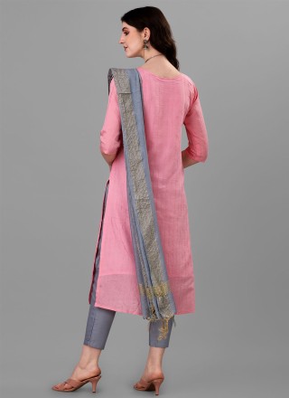 Pink Embroidered Handloom Cotton Readymade Salwar Kameez