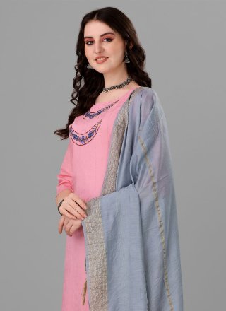 Pink Embroidered Handloom Cotton Readymade Salwar Kameez