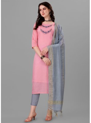 Pink Embroidered Handloom Cotton Readymade Salwar Kameez