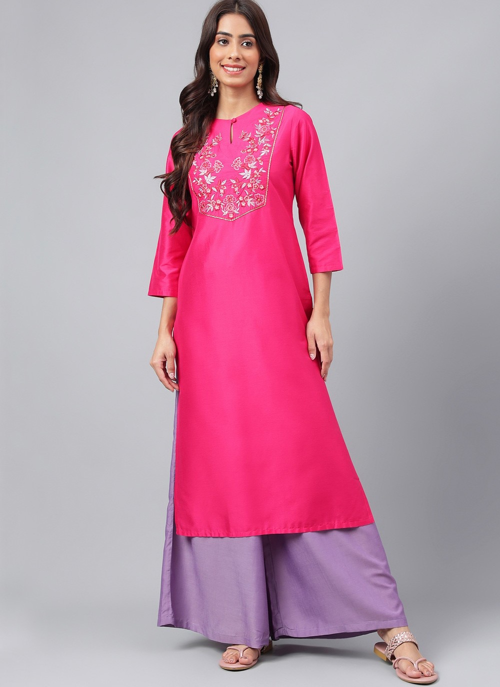 Buy Online Pink Embroidered Poly Silk Designer Kurti 269962 Kurtis