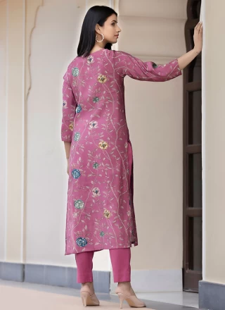 Pink Embroidered Silk Readymade Salwar Suit
