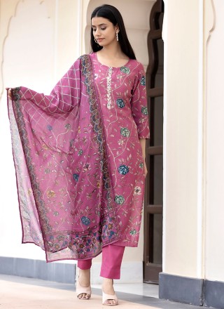 Pink Embroidered Silk Readymade Salwar Suit