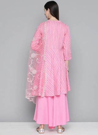 Pink Embroidered Viscose Readymade Salwar Kameez
