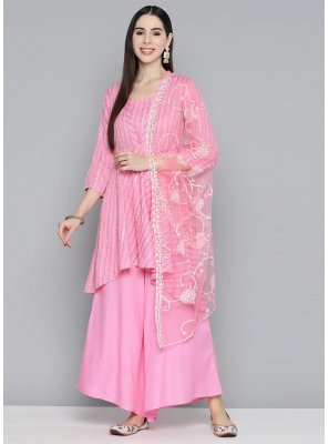 Pink Embroidered Viscose Readymade Salwar Kameez