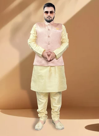 Pink Engagement Jacquard Nehru Jackets