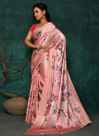 Pink Engagement Satin Classic Designer Saree