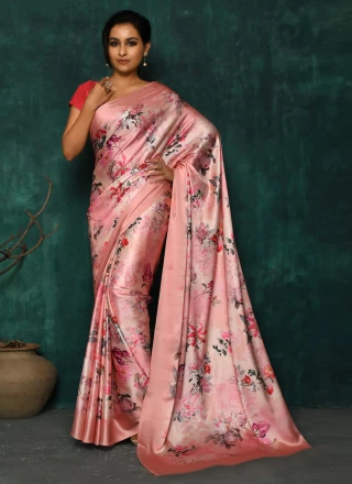 Pink Engagement Satin Classic Designer Saree