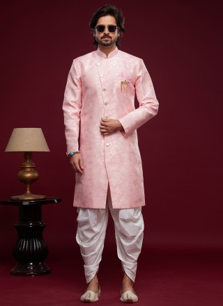 Pink Fancy Banarasi Jacquard Indo Western Sherwani