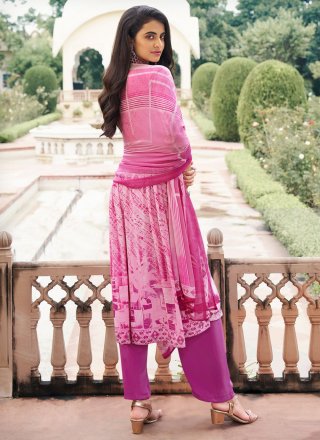 Pink Faux Crepe Digital Print Work Salwar Suit