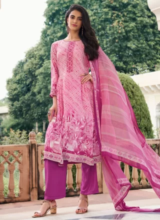 Pink Faux Crepe Digital Print Work Salwar Suit