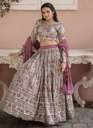 Pink Faux Georgette Embroidered and Sequins Work Lehenga Choli for Ceremonial