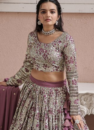 Pink Faux Georgette Embroidered and Sequins Work Lehenga Choli for Ceremonial