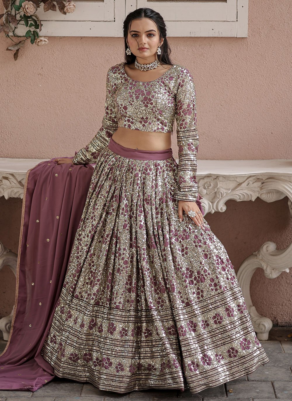 Sequins Work Light Purple Lehenga Choli Lengha Skirt Sari Saree Indian  Lahenga | eBay
