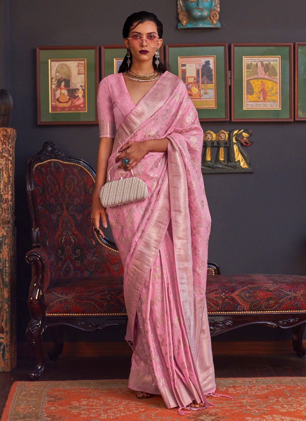 Pink Festival Handloom silk Classic Saree