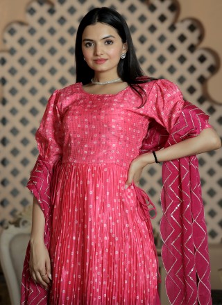 Pink Floral Print Ceremonial Trendy Salwar Kameez