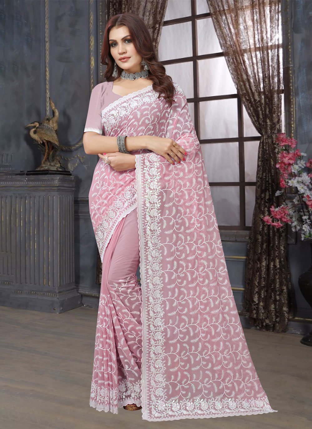 Pink Georgette Classic Saree with