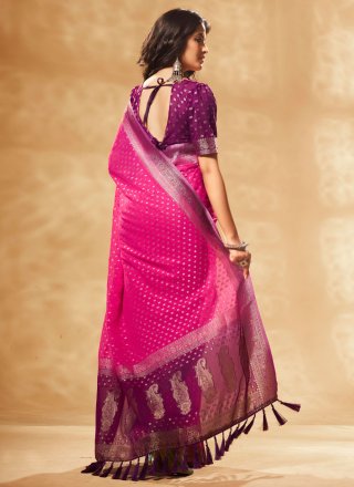 Pink Georgette Designer Sari with Woven Work for Women