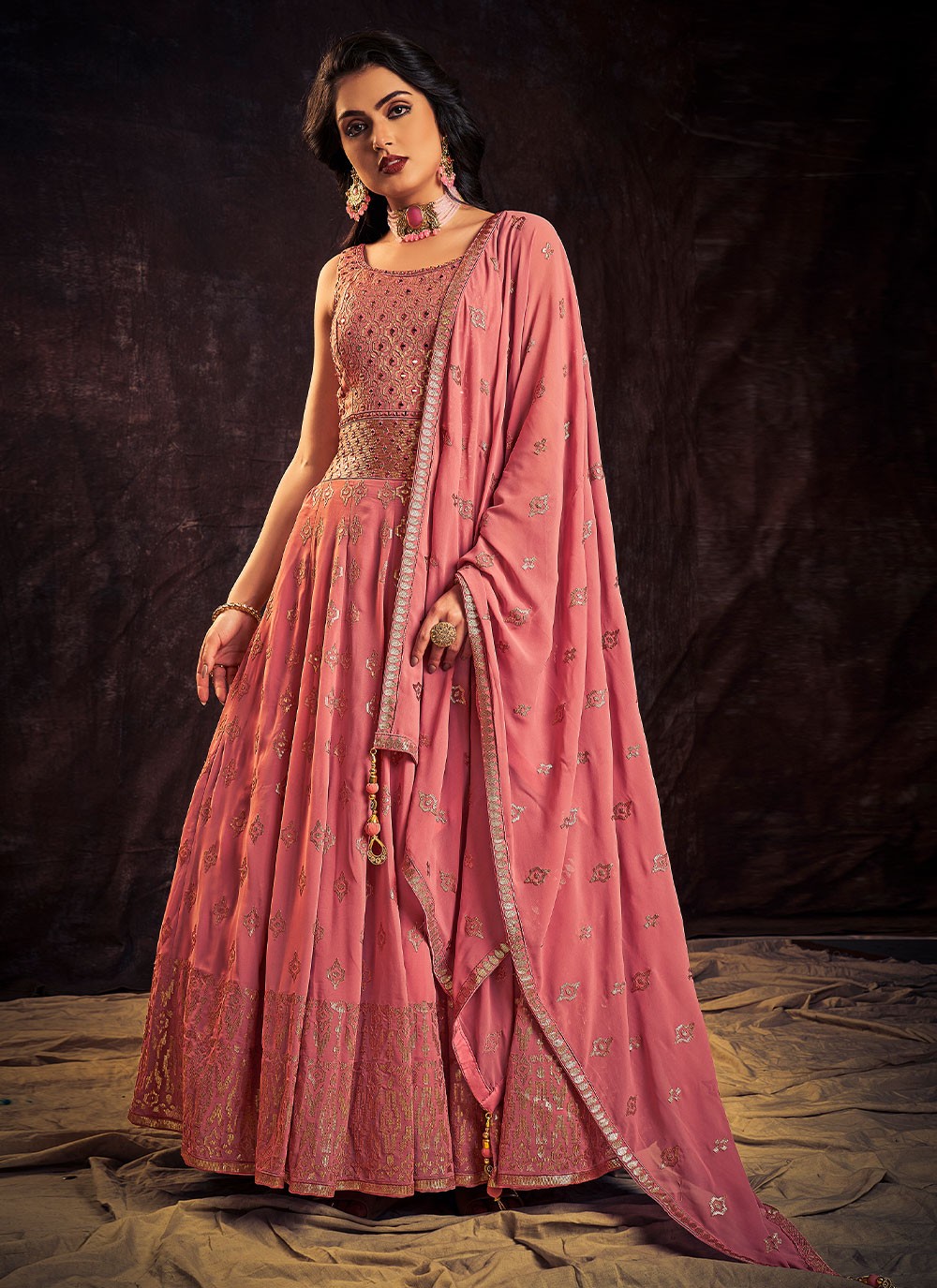 Pink Georgette Wedding Designer Gown