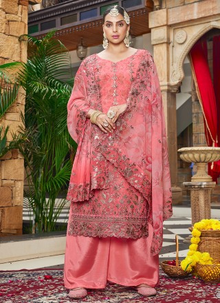 Pink Georgette Wedding Palazzo Salwar Kameez