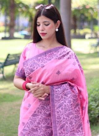 Pink Handloom Silk Trendy Saree with Woven Work