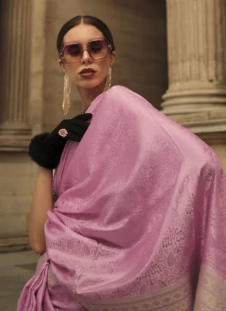 Pink Handloom Silk Trendy Saree with Weaving Work