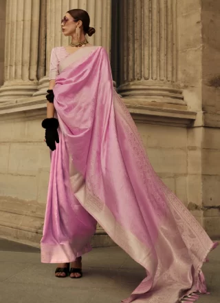 Pink Handloom Silk Trendy Saree with Weaving Work
