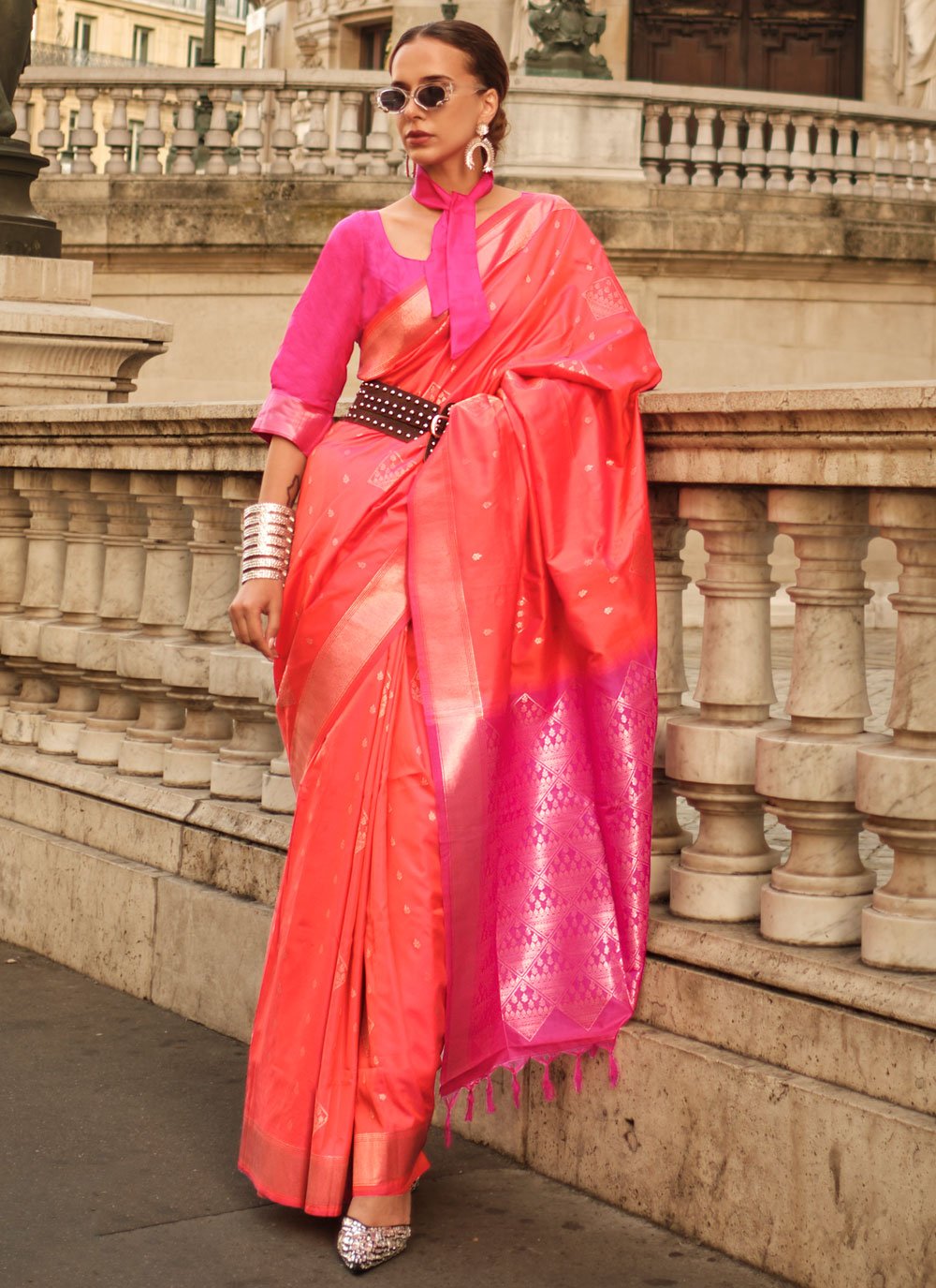 Pink Handloom Silk Weaving Work Classic Saree for Ceremonial
