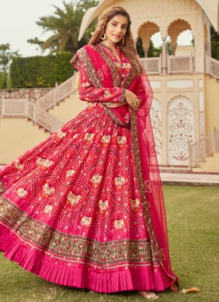 Pink Jacquard Indian Gown with Bandhej Work