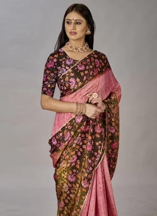 Pink Jacquard Silk Classic Designer Saree