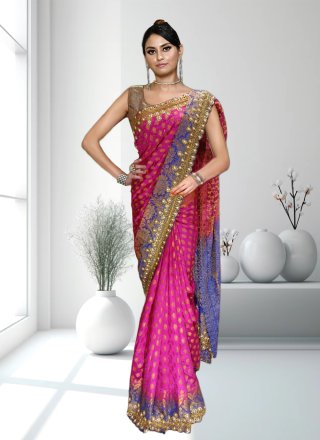 Pink Kanjivaram Silk Designer Saree with Hand Work for Women