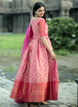Pink Kanjivaram Silk Indian Gown with