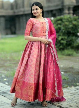 Pink Kanjivaram Silk Indian Gown with