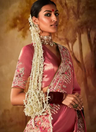Pink Kanjivaram Silk Trendy Saree with Embroidered, Sequins and Weaving Work
