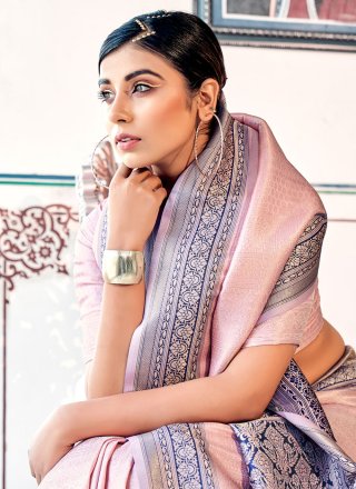 Pink Kanjivaram Silk Weaving Work Trendy Saree for Women
