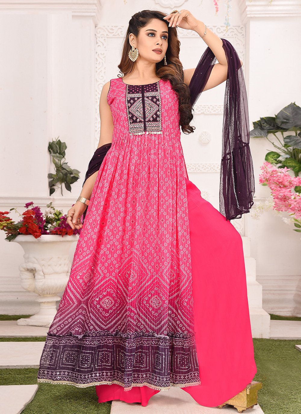 Shop Online Pink Mehndi Georgette Trendy Salwar Kameez 253431