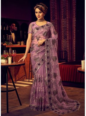Pink Net Patchwork Contemporary Saree