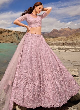 Pink Organza Cut, Embroidered and Mirror Work Lehenga Choli for Women
