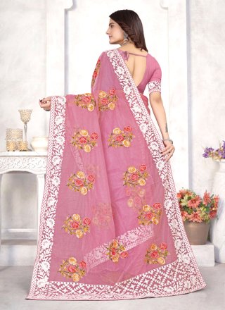 Pink Organza Trendy Saree with Embroidered and Resham Work