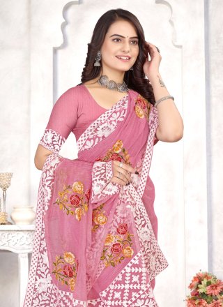 Pink Organza Trendy Saree with Embroidered and Resham Work