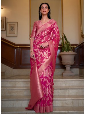 Pink Organza Weaving Trendy Saree