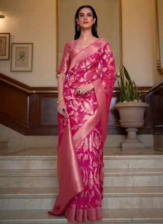 Pink Organza Weaving Trendy Saree