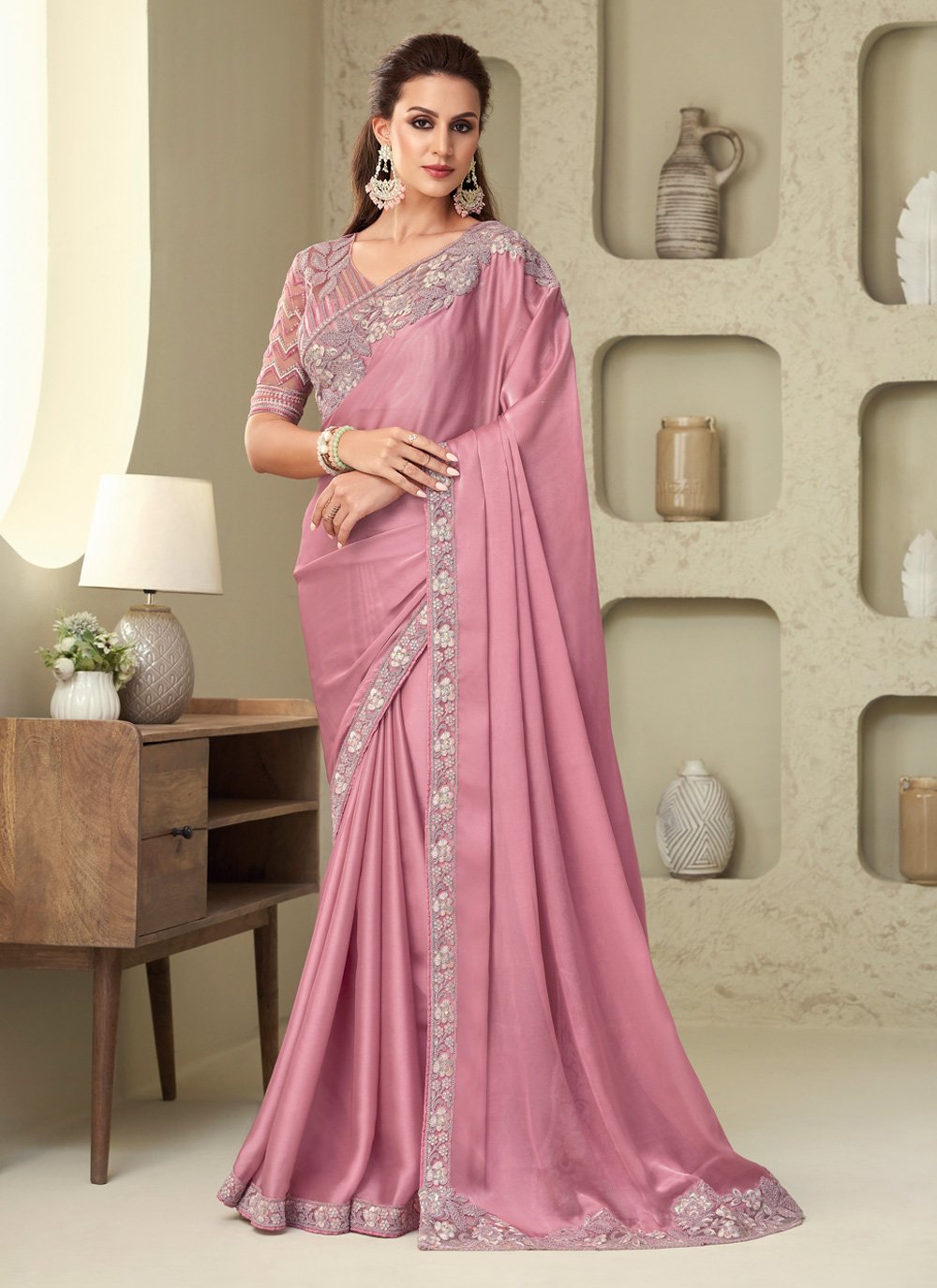 Pink Sequins Detail Party Wear Saree – AMRUT