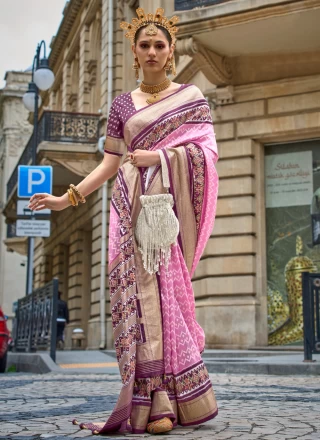 Pink Patola Print Silk Contemporary Saree