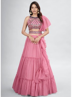 Pink Plain Chiffon Readymade Lehenga Choli