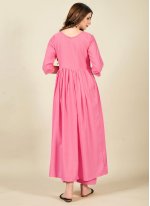 Pink Plain Cotton Anarkali Salwar Kameez